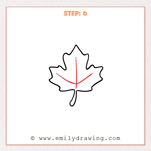 how to draw a fall leaves - Fall leaf drawing with a center vein running upward and two diagonal side veins extending across the leaf.